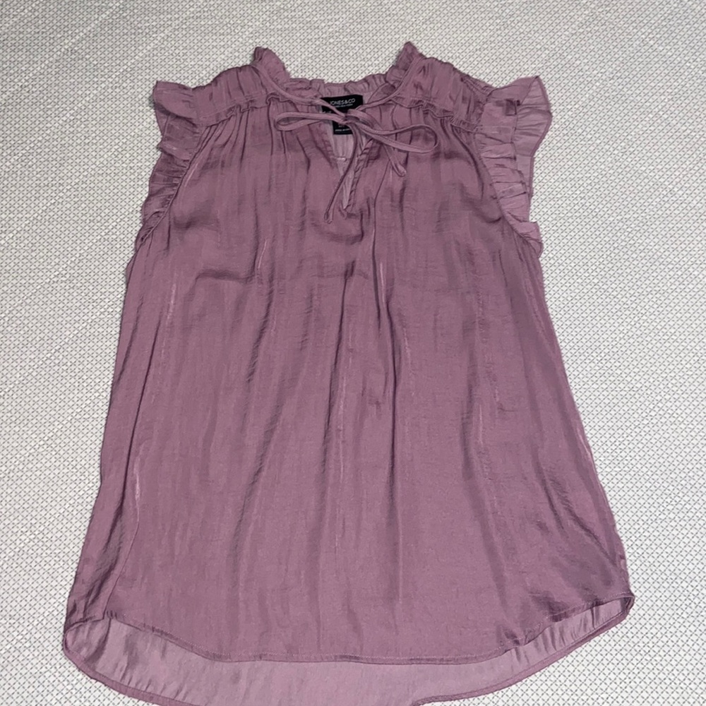 Jones and Co. size small purple ruffle tank top polyester soft Sheer